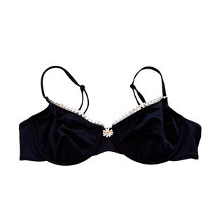 SOLID & STRIPED Black Underwire Bra with Cream Lace and Daisy Charm Size Large